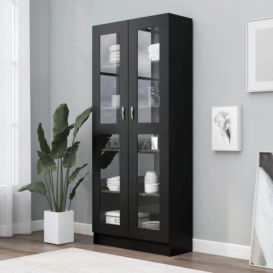 Armoire à vitrine Noir 82,5x30,5x185 cm Bois d’ingénierie