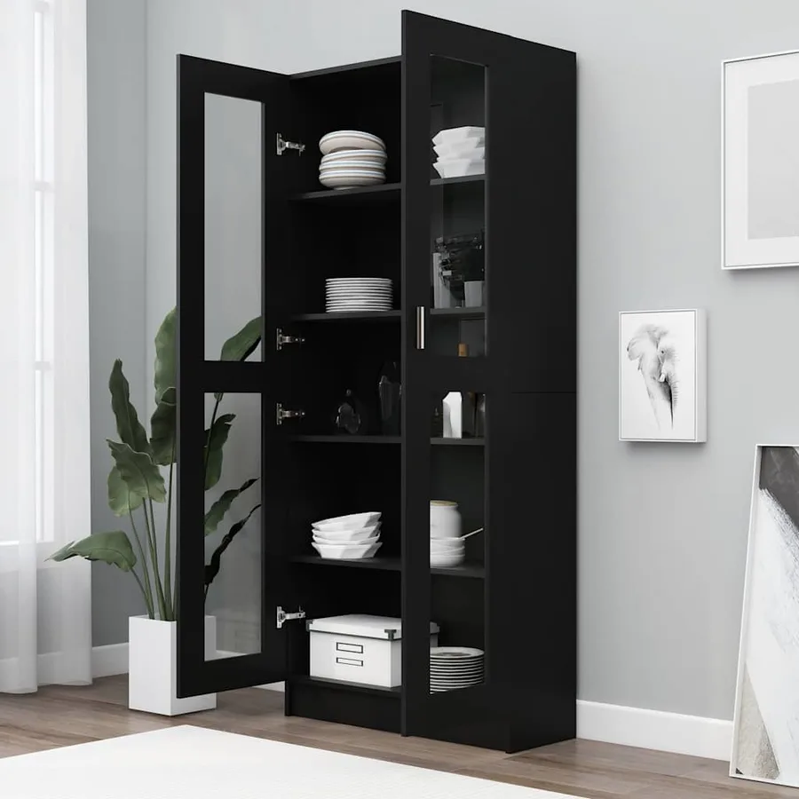 Armoire à vitrine Noir 82,5x30,5x185 cm Bois d’ingénierie - 3