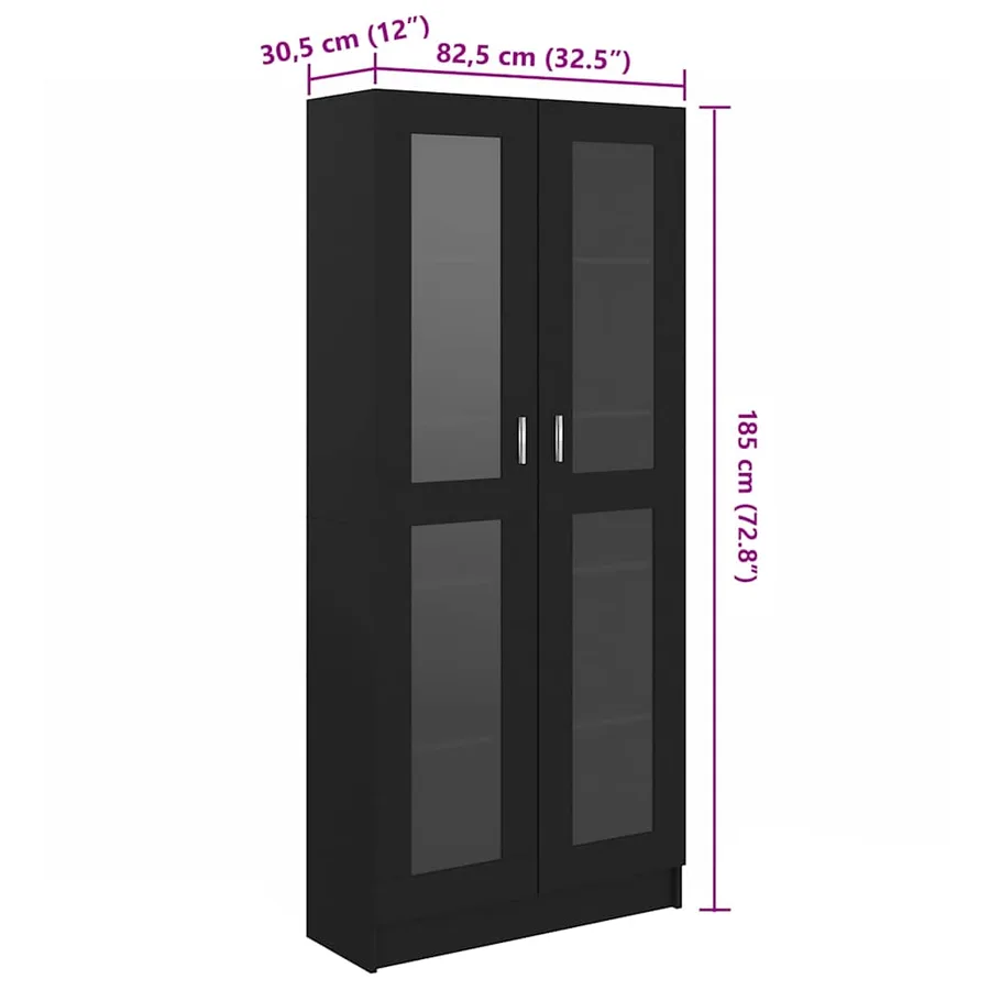 Armoire à vitrine Noir 82,5x30,5x185 cm Bois d’ingénierie - 8