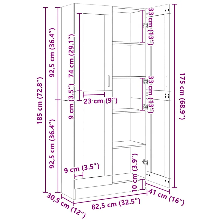 Armoire à vitrine Noir 82,5x30,5x185 cm Bois d’ingénierie - 9