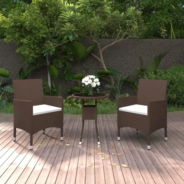Ensemble à manger de jardin 3pcs Résine tressée Marron