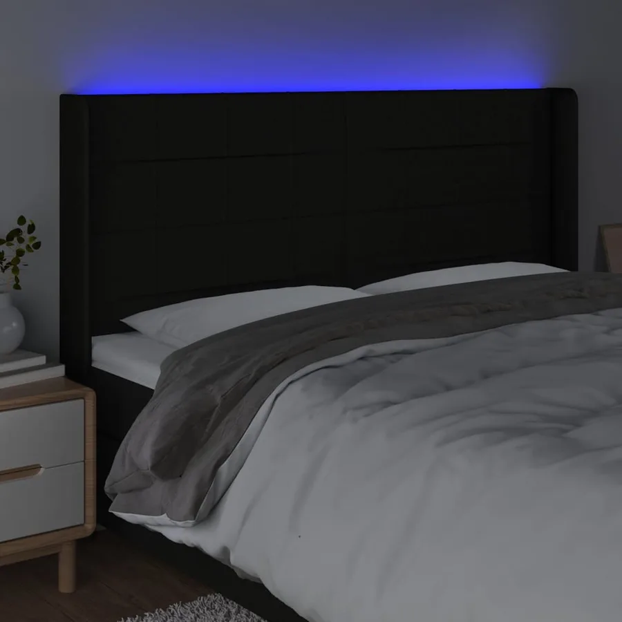 Tête de lit à LED Noir 183x16x118/128 cm Tissu - 4