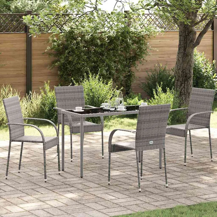 Chaises empilables d'extérieur lot de 4 Gris Résine tressée