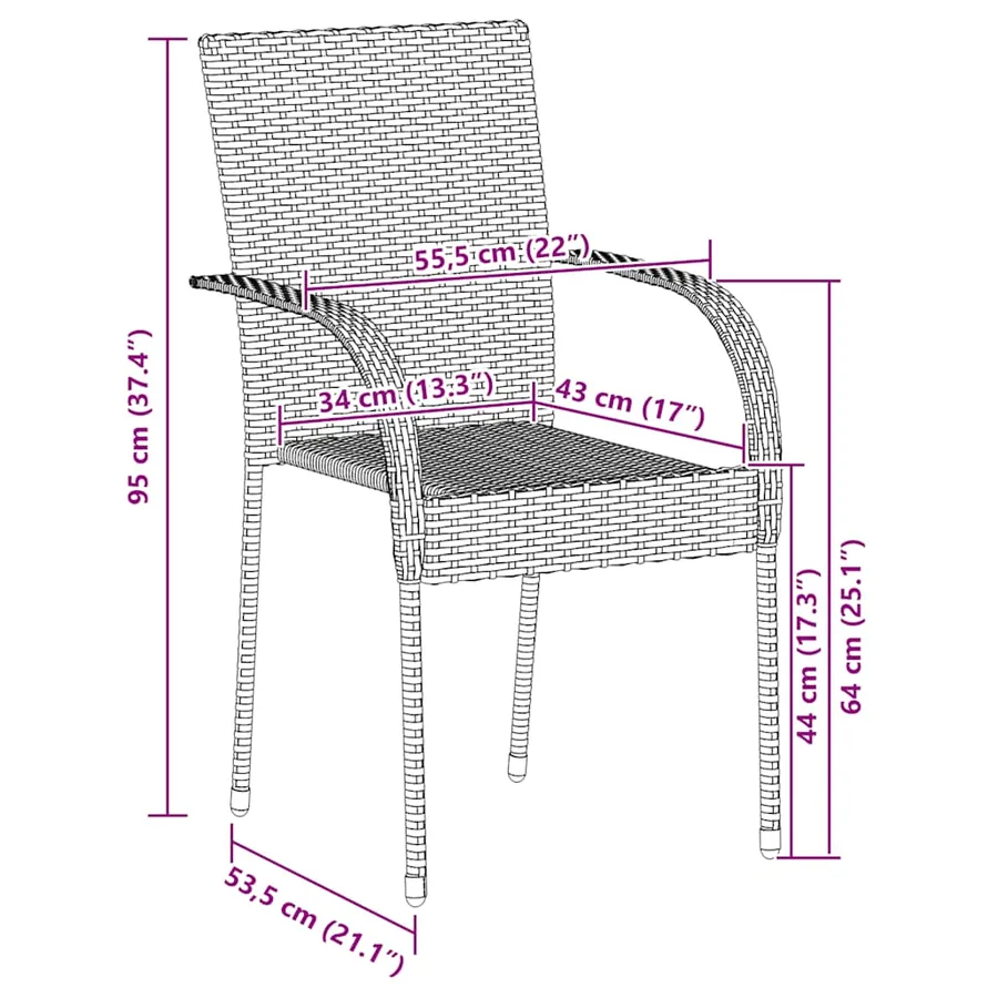 Chaises empilables d'extérieur lot de 4 Gris Résine tressée - 10