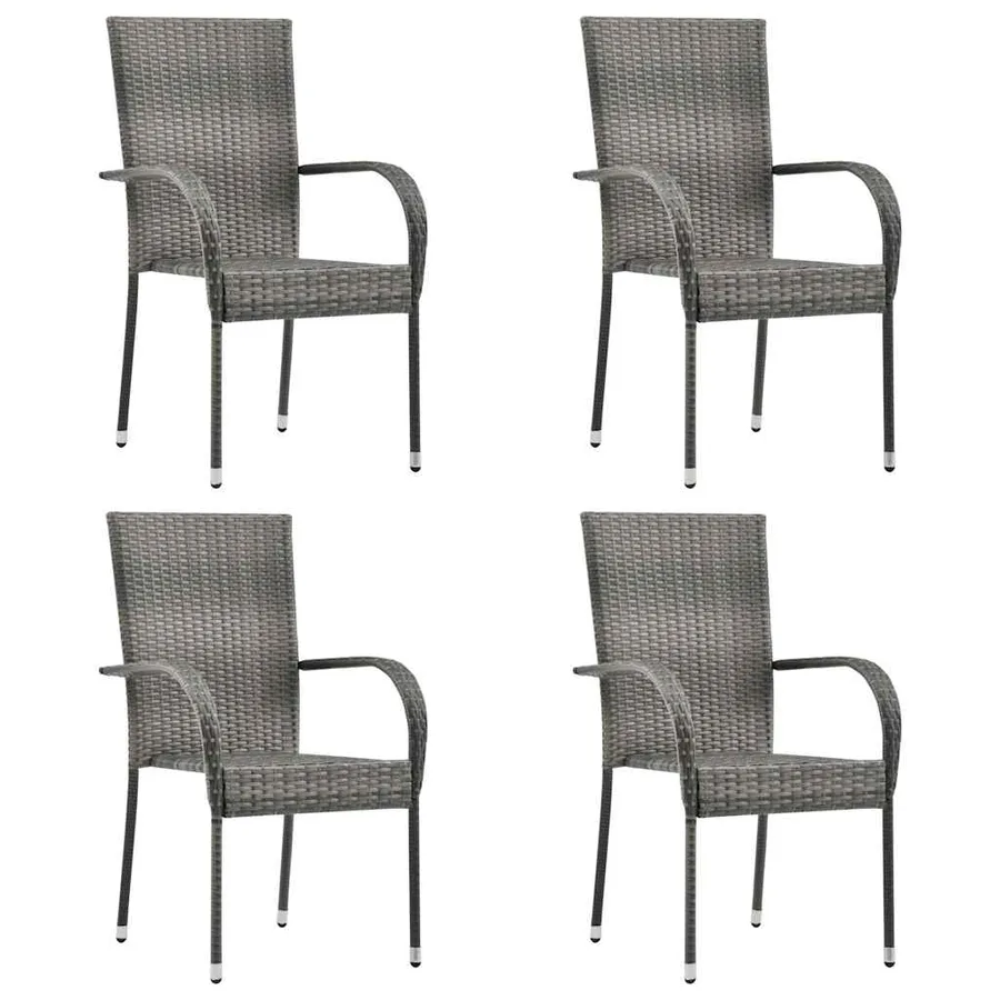 Chaises empilables d'extérieur lot de 4 Gris Résine tressée - 2