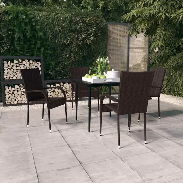 Ensemble à manger de jardin 5 pcs Marron et noir