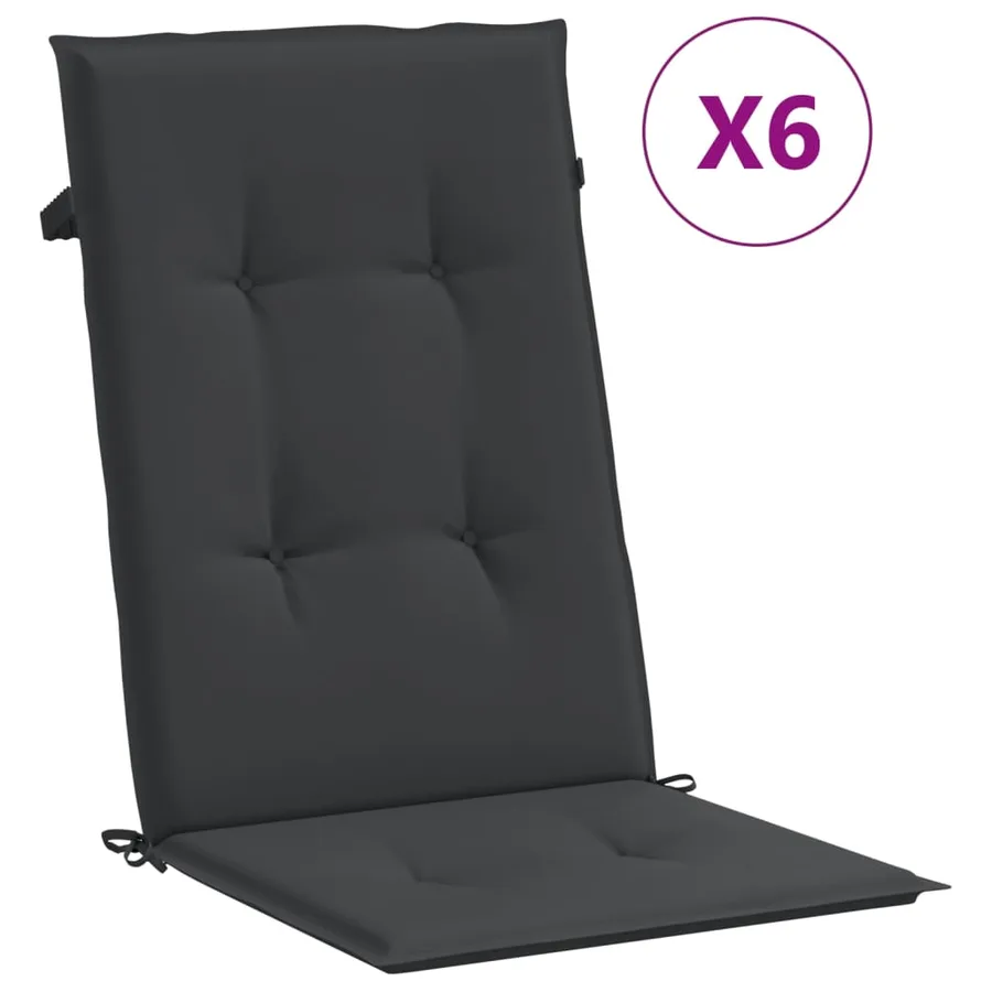 Coussins de chaise de jardin à dossier haut lot de 6 noir tissu - 2