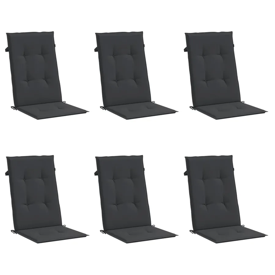 Coussins de chaise de jardin à dossier haut lot de 6 noir tissu - 3