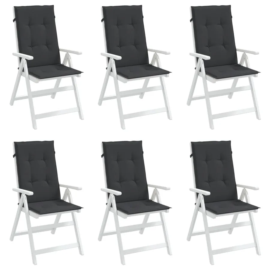 Coussins de chaise de jardin à dossier haut lot de 6 noir tissu - 4