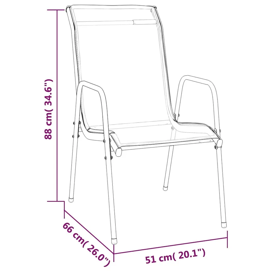 Chaises de jardin 4 pcs Acier et textilène Noir - 6