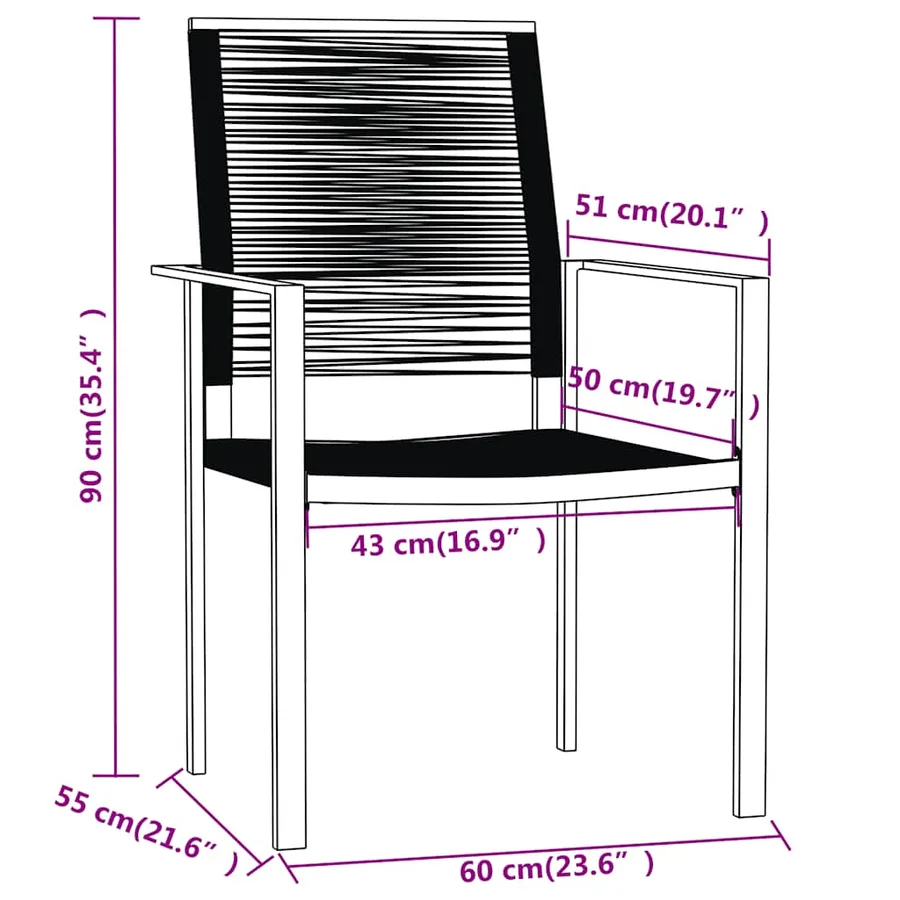 Ensemble à manger de jardin 3 pcs Noir - 7