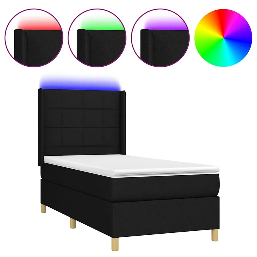 Sommier à lattes de lit matelas et LED Noir 90x200 cm Tissu - 2