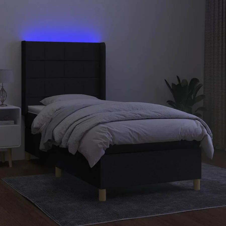 Sommier à lattes de lit matelas et LED Noir 90x200 cm Tissu - 3