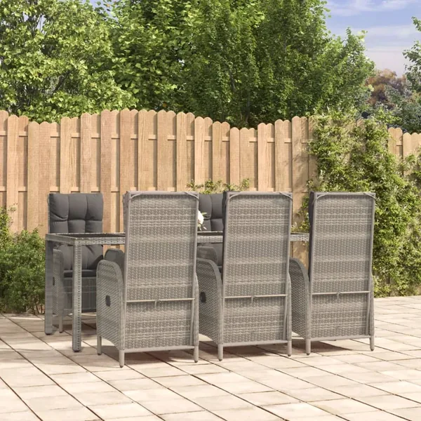 Ensemble à manger jardin et coussins 7 pcs gris rotin