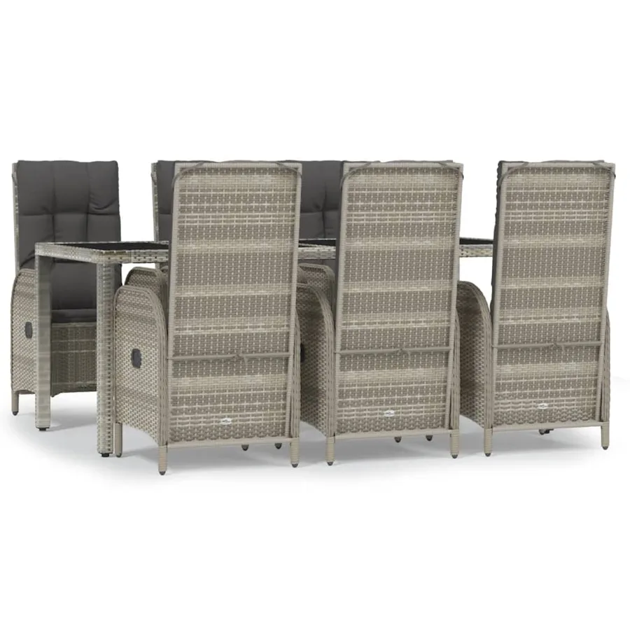 Ensemble à manger jardin et coussins 7 pcs gris rotin - 2