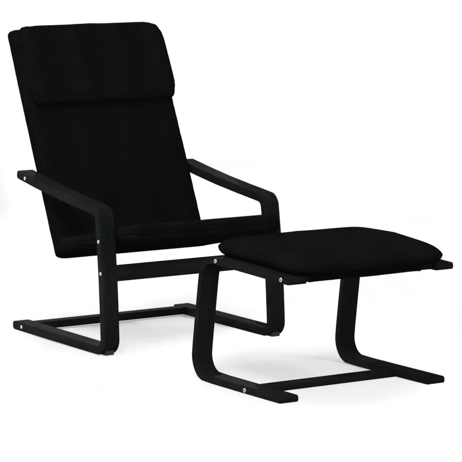 Chaise de relaxation avec repose-pied Noir Tissu - 2