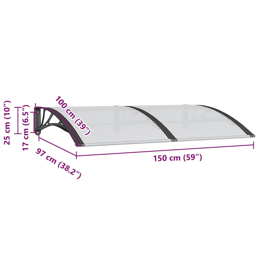 Auvent de porte Noir 150x100 cm Polycarbonate - 7
