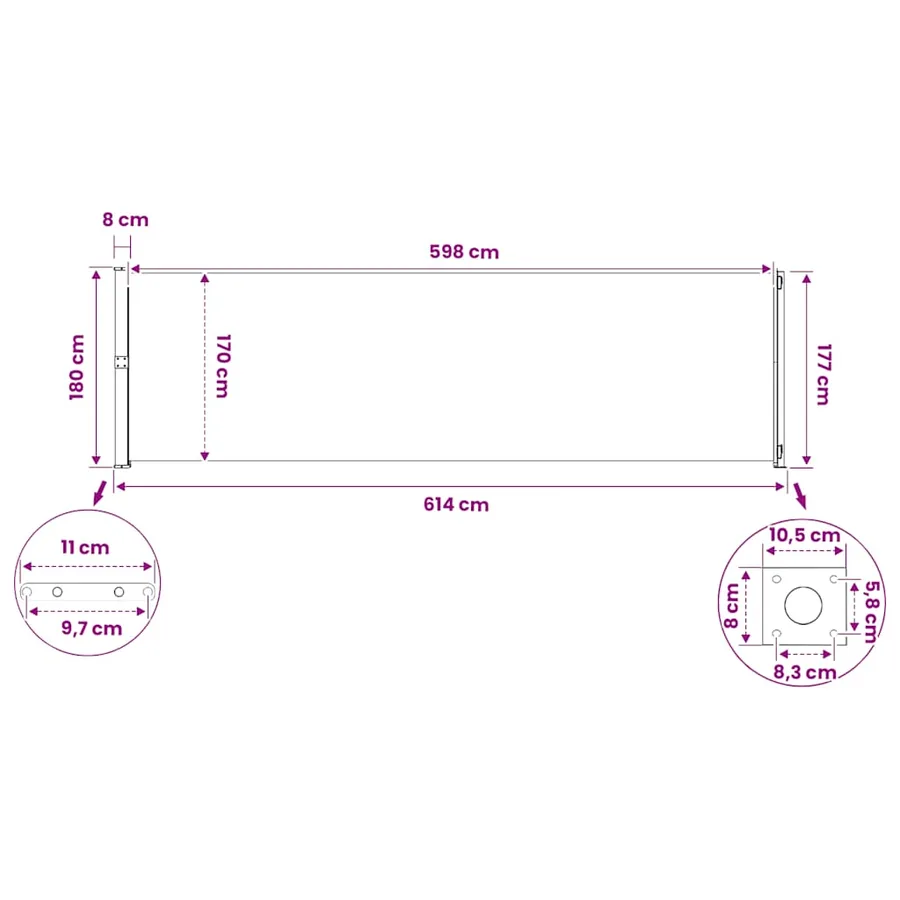 Auvent latéral rétractable de patio 180x600 cm Crème - 11