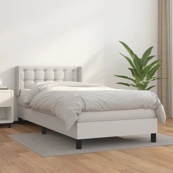 Sommier à lattes de lit avec matelas Blanc 90x190 cm Similicuir