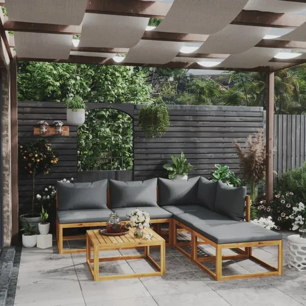 Salon de jardin 6 pcs avec coussin Bois d'acacia solide