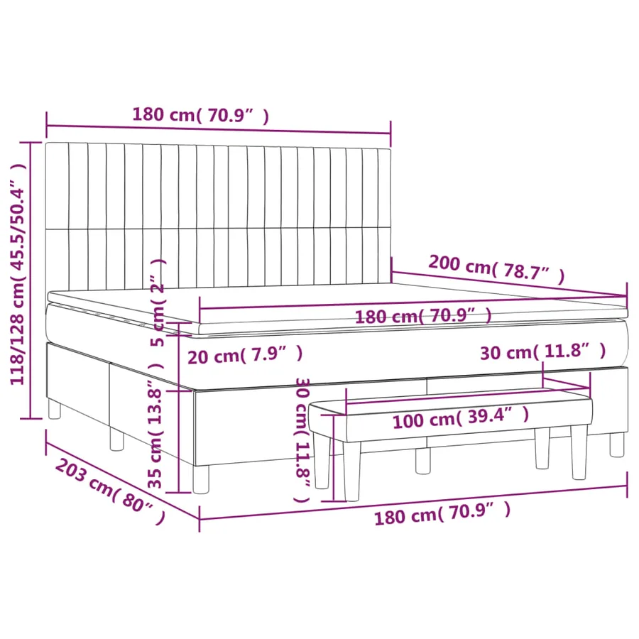 Sommier à lattes de lit avec matelas Gris clair 180x200cm Tissu - 8