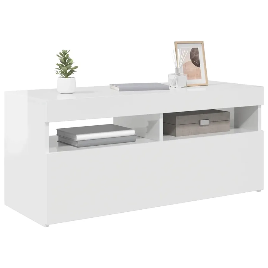 Meuble TV avec lumières LED blanc brillant 90x35x40 cm - 15