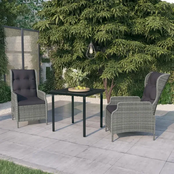 Ensemble à manger de jardin 3 pcs Gris clair
