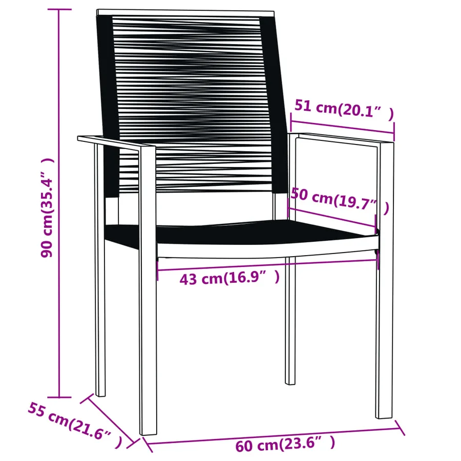 Ensemble à manger de jardin 5 pcs Noir - 7