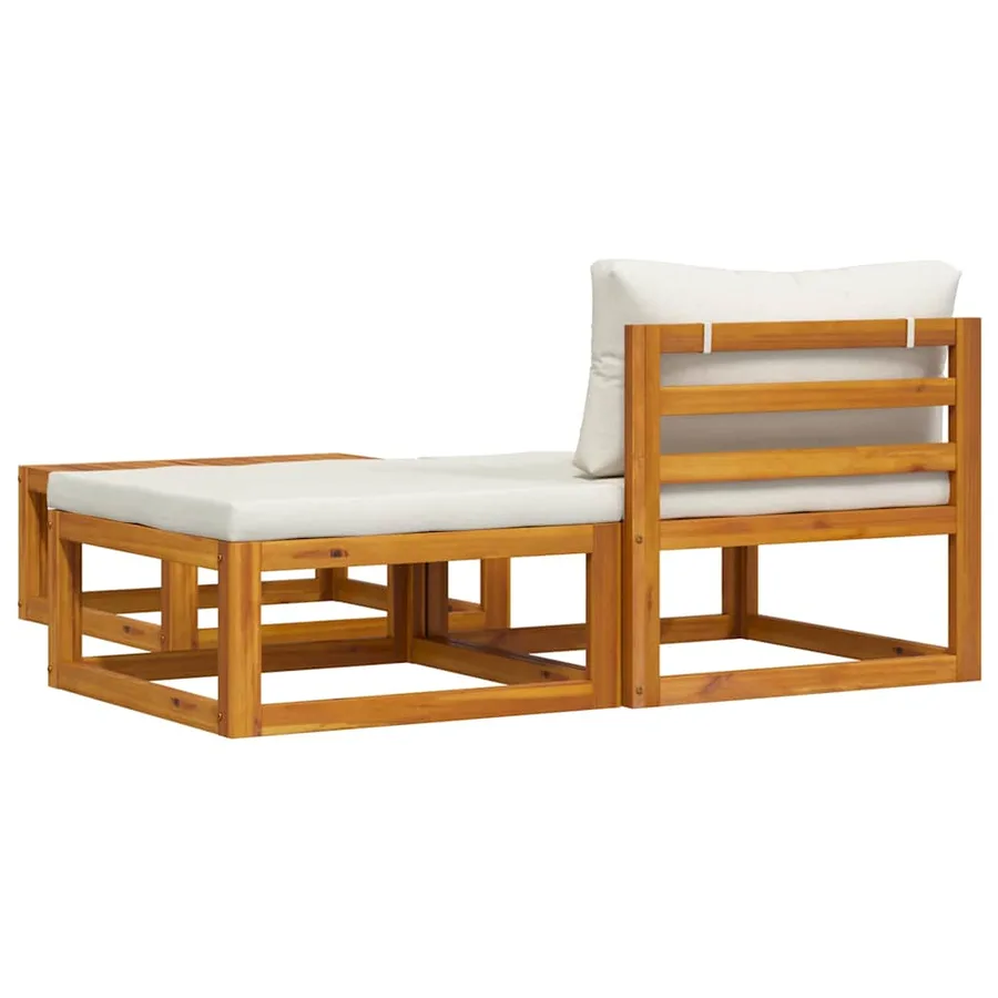Salon de jardin 3 pcs avec coussins crème Bois d'acacia solide - 10
