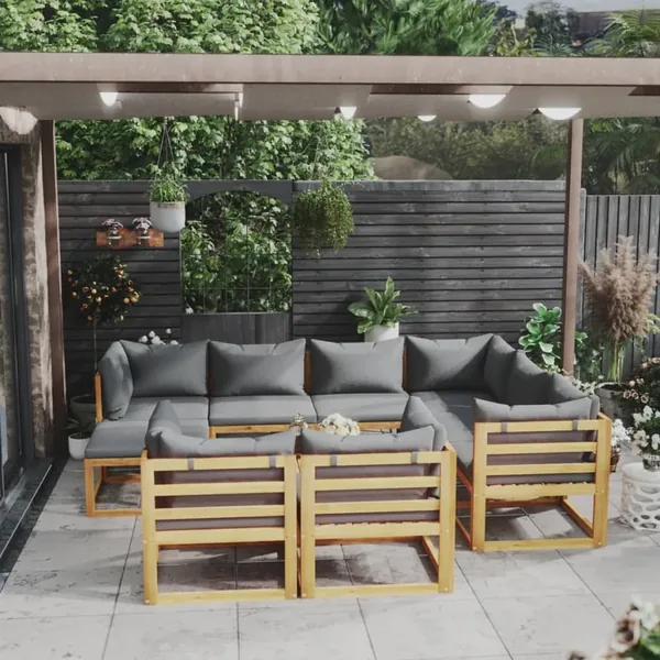 Salon de jardin 10 pcs avec coussin Bois d'acacia solide
