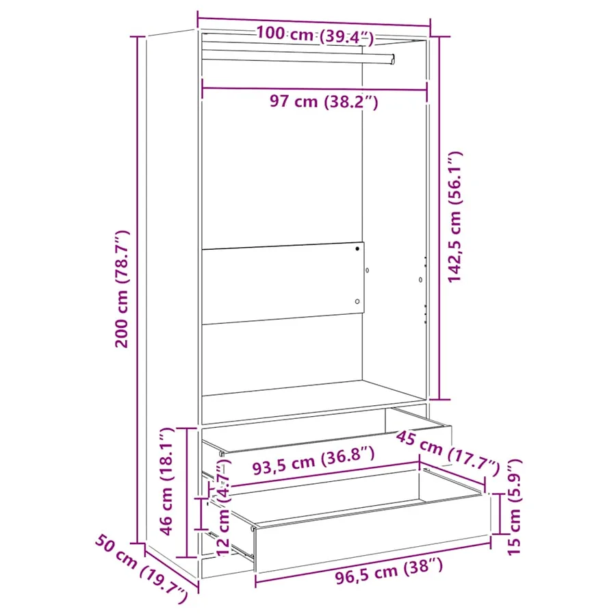 Garde-robe Blanc 100x50x200 cm Bois d'ingénierie - 9