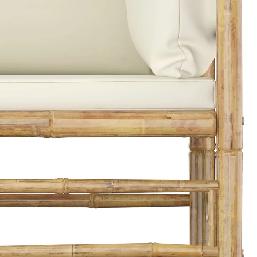 Salon de jardin 9 pcs avec coussins blanc crème bambou - 4