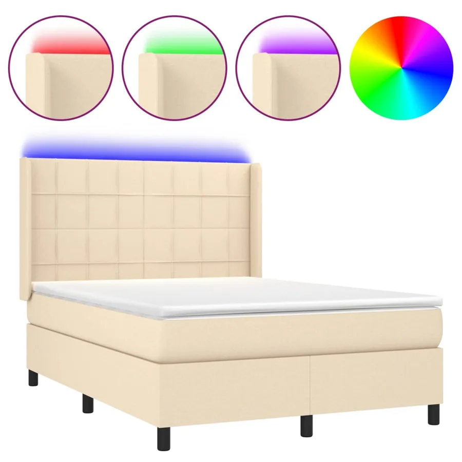 Sommier à lattes de lit matelas et LED Crème 140x200 cm Tissu - 2
