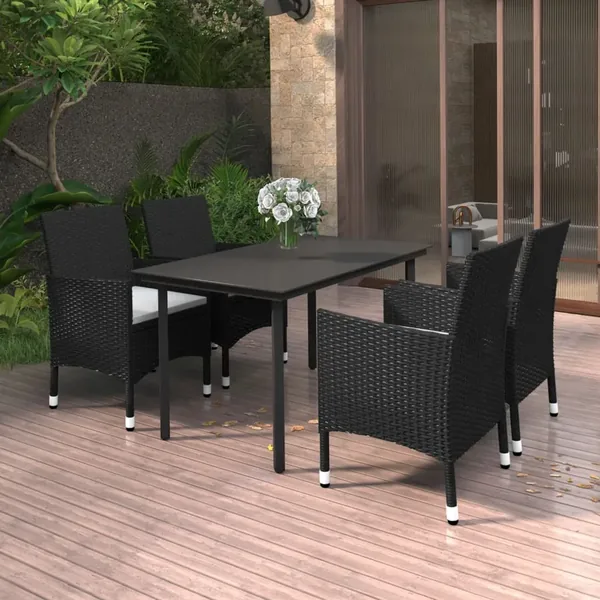 Ensemble à manger de jardin coussins 5 pcs Résine tressée Verre
