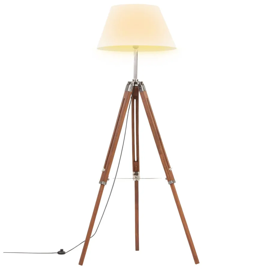 Lampadaire à trépied Marron miel et blanc Bois de teck 141 cm