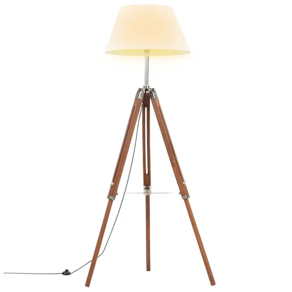 Lampadaire à trépied Marron miel et blanc Bois de teck 141 cm