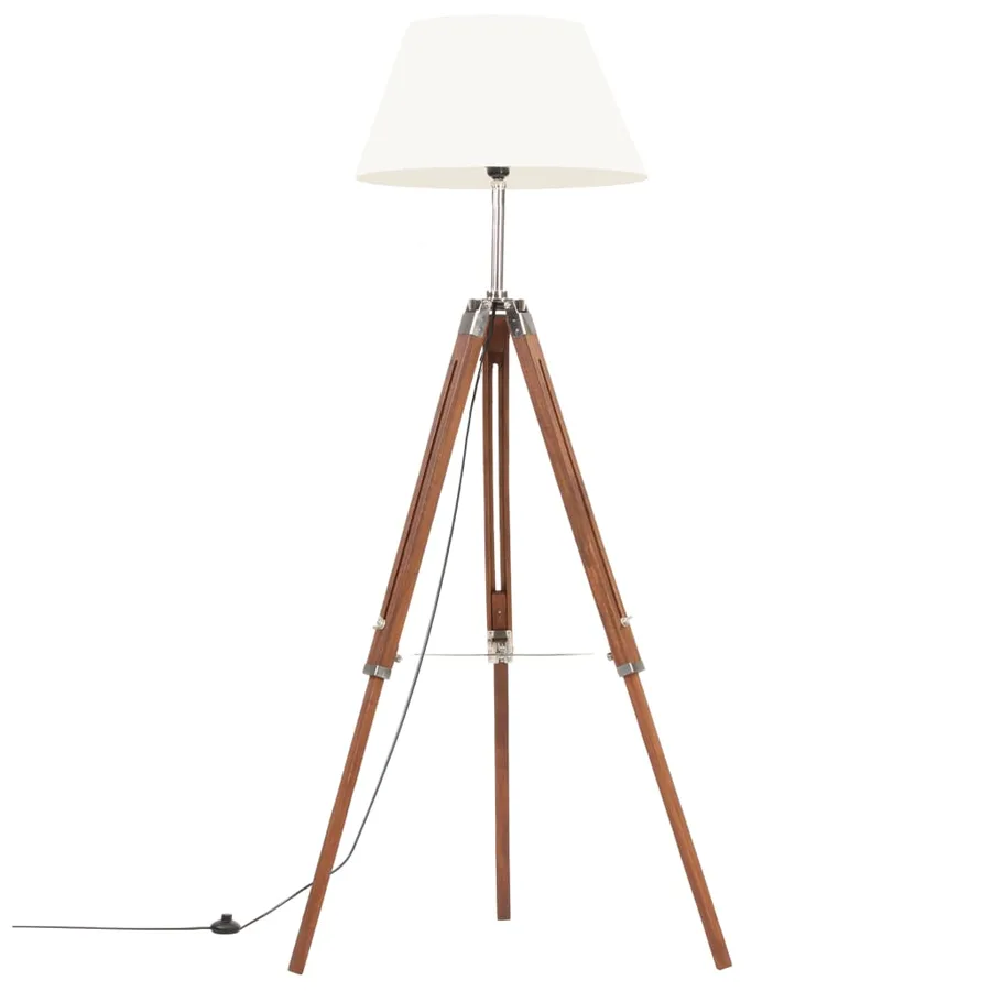 Lampadaire à trépied Marron miel et blanc Bois de teck 141 cm - 2
