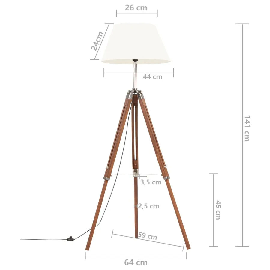 Lampadaire à trépied Marron miel et blanc Bois de teck 141 cm - 9