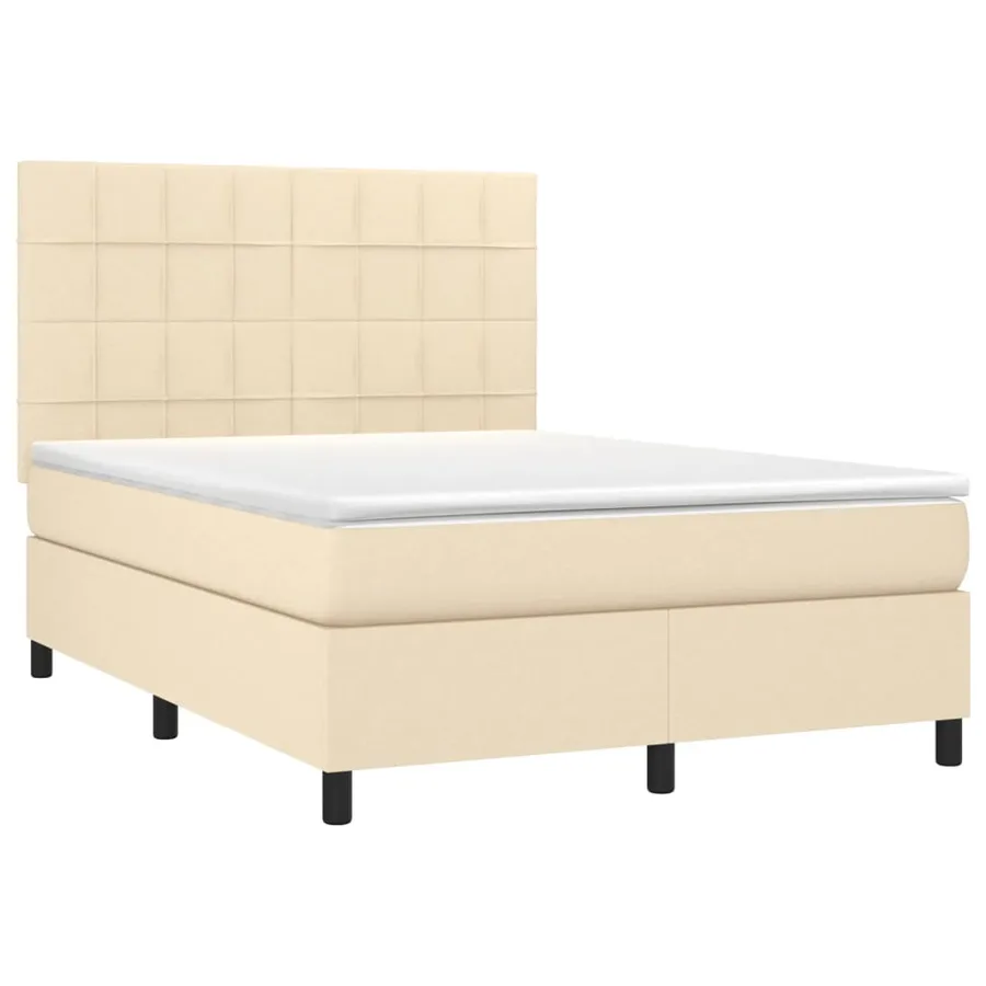 Sommier à lattes de lit avec matelas Crème 140x200 cm Tissu - 3