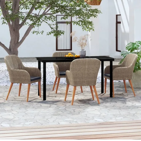 Ensemble à manger de jardin et coussins 5 pcs Marron