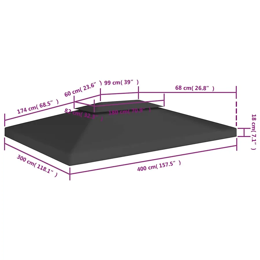 Toile de toit de belvédère 2 niveaux 310 g/m² 4x3 m Noir - 7