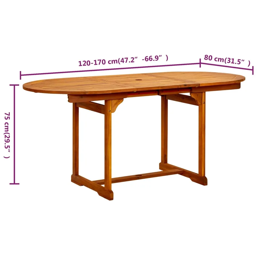 Table à dîner de jardin (120-170)x80x75 cm Bois d'acacia massif - 8