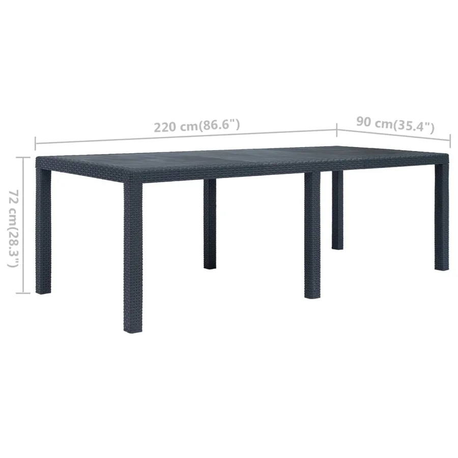 Table de jardin Anthracite 220x90x72 cm Plastique Aspect rotin - 5
