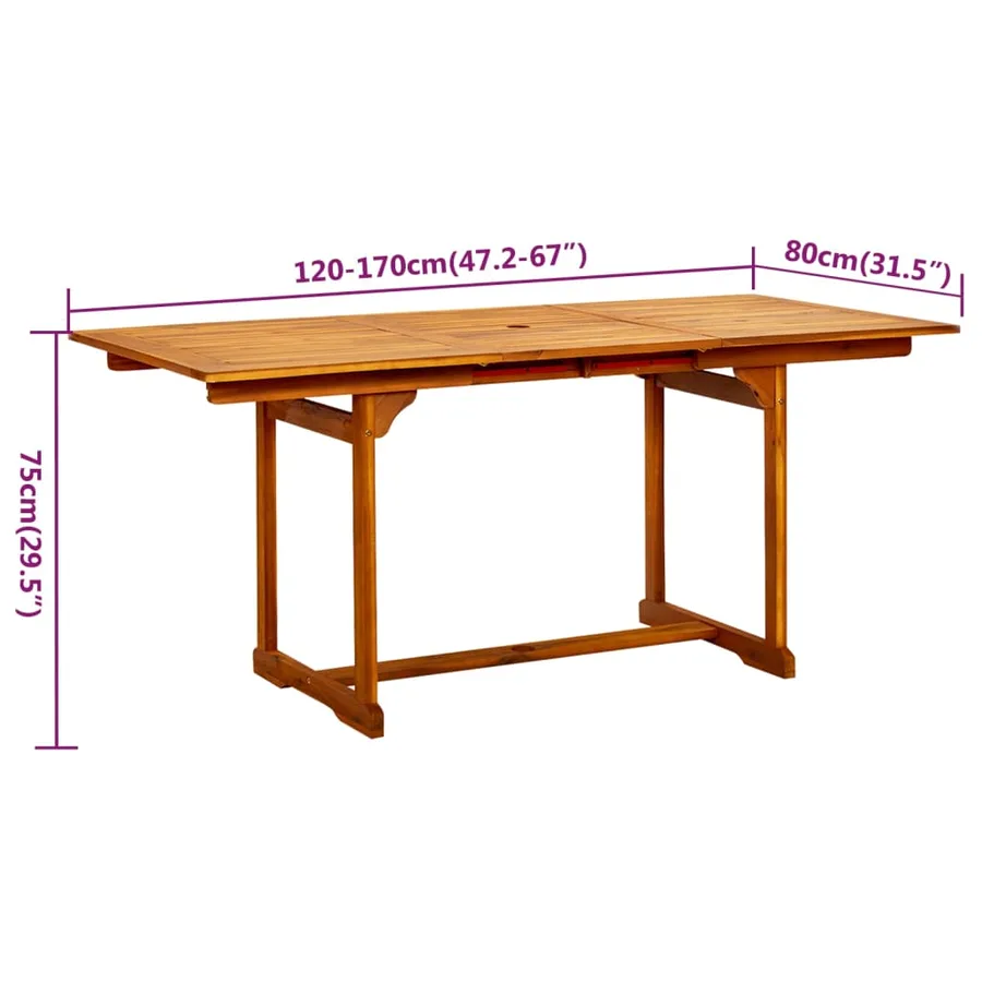 Ensemble à manger de jardin 5 pcs Bois d'acacia massif 120-170 cm - 9