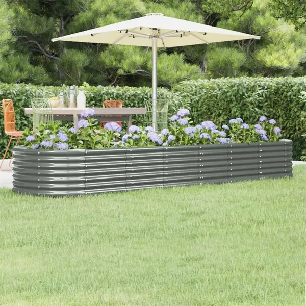 Lit surélevé de jardin Acier galvanisé 296x80x36 cm gris