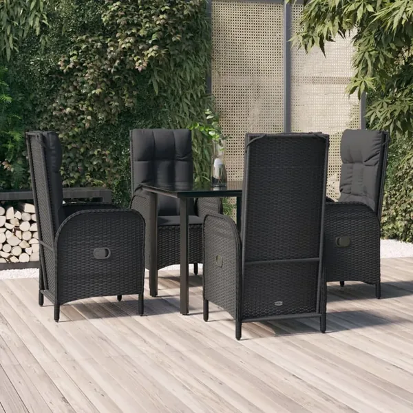 Ensemble à manger de jardin coussins 5pcs Noir Résine tressée