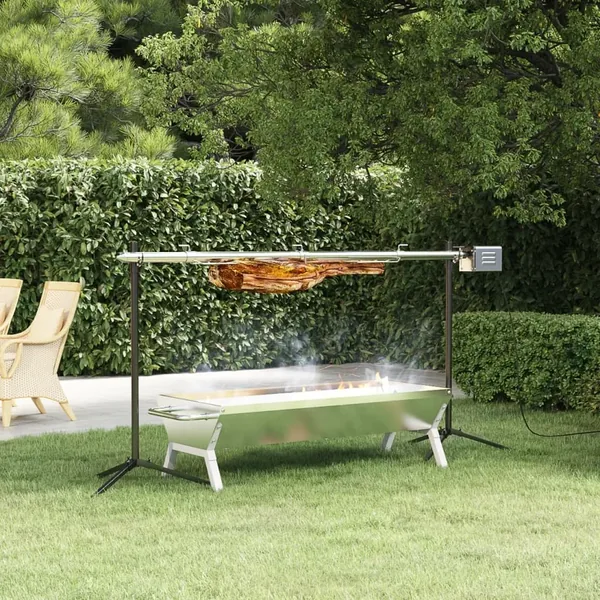 Plateau pour barbecue Argenté 118x42x30,5 cm Acier inoxydable