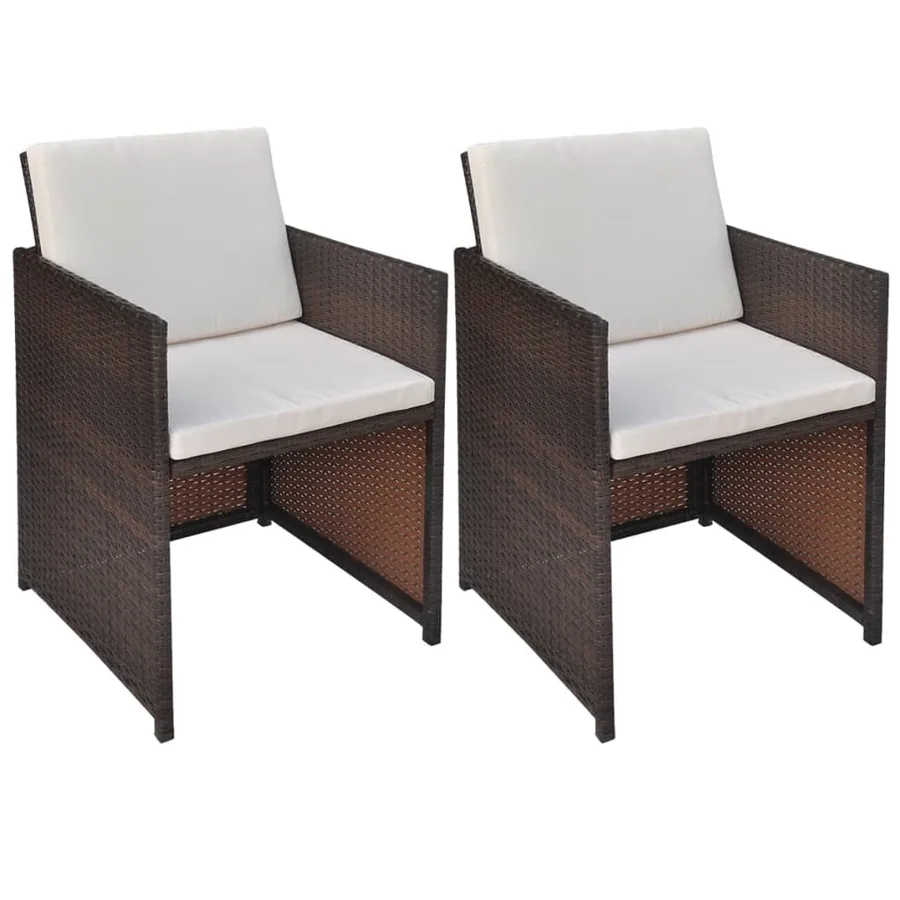 Chaises de jardin lot de 2 avec coussins Résine tressée Marron