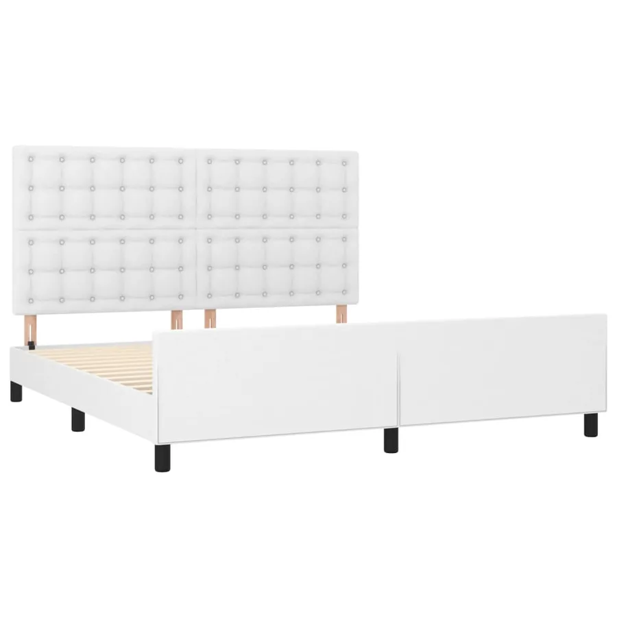 Cadre de lit sans matelas blanc similicuir - 4