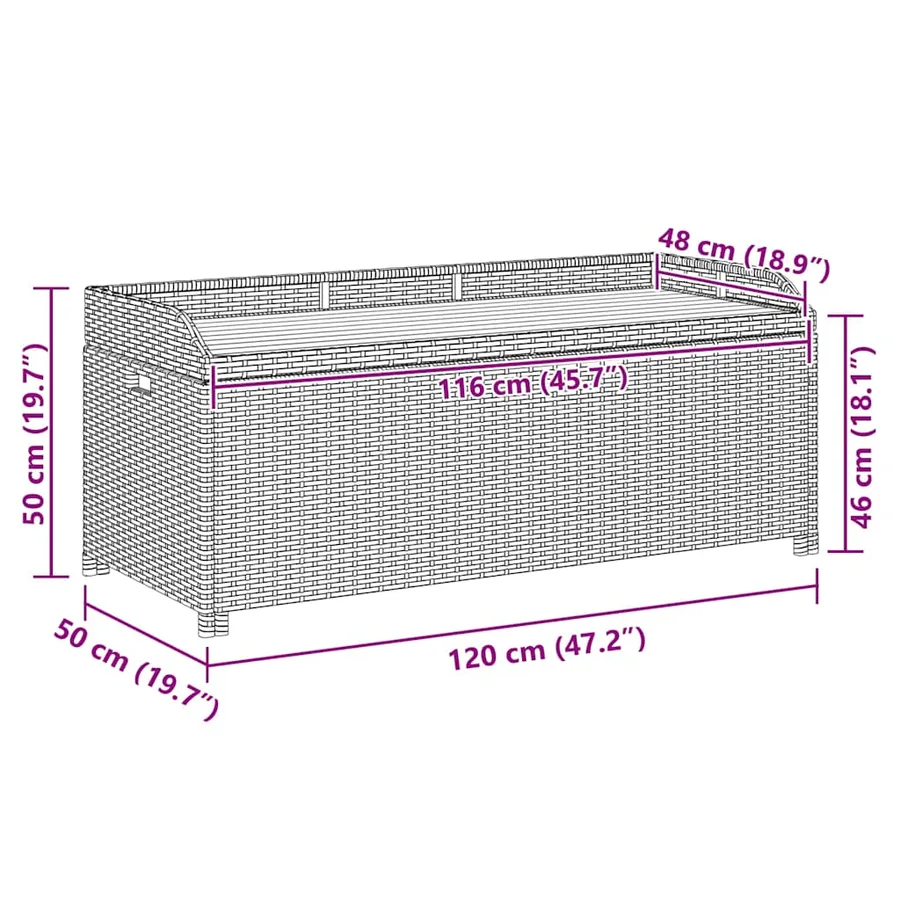 Banc de rangement de jardin 120 cm Résine tressée Gris - 11